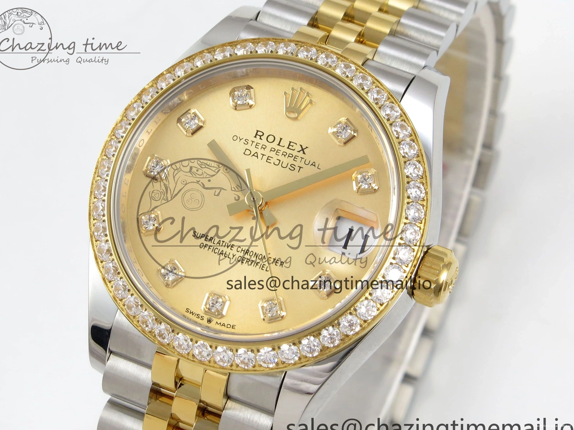 Good Copy Rolex Watches YG Diamonds Steel Bracelet 31 Jubilee THBF YG DateJust 1:1 Dial Edition Bezel SS 278383RBR 904L HZ Vibrant on Best 46 Diamonds Cal. 1220